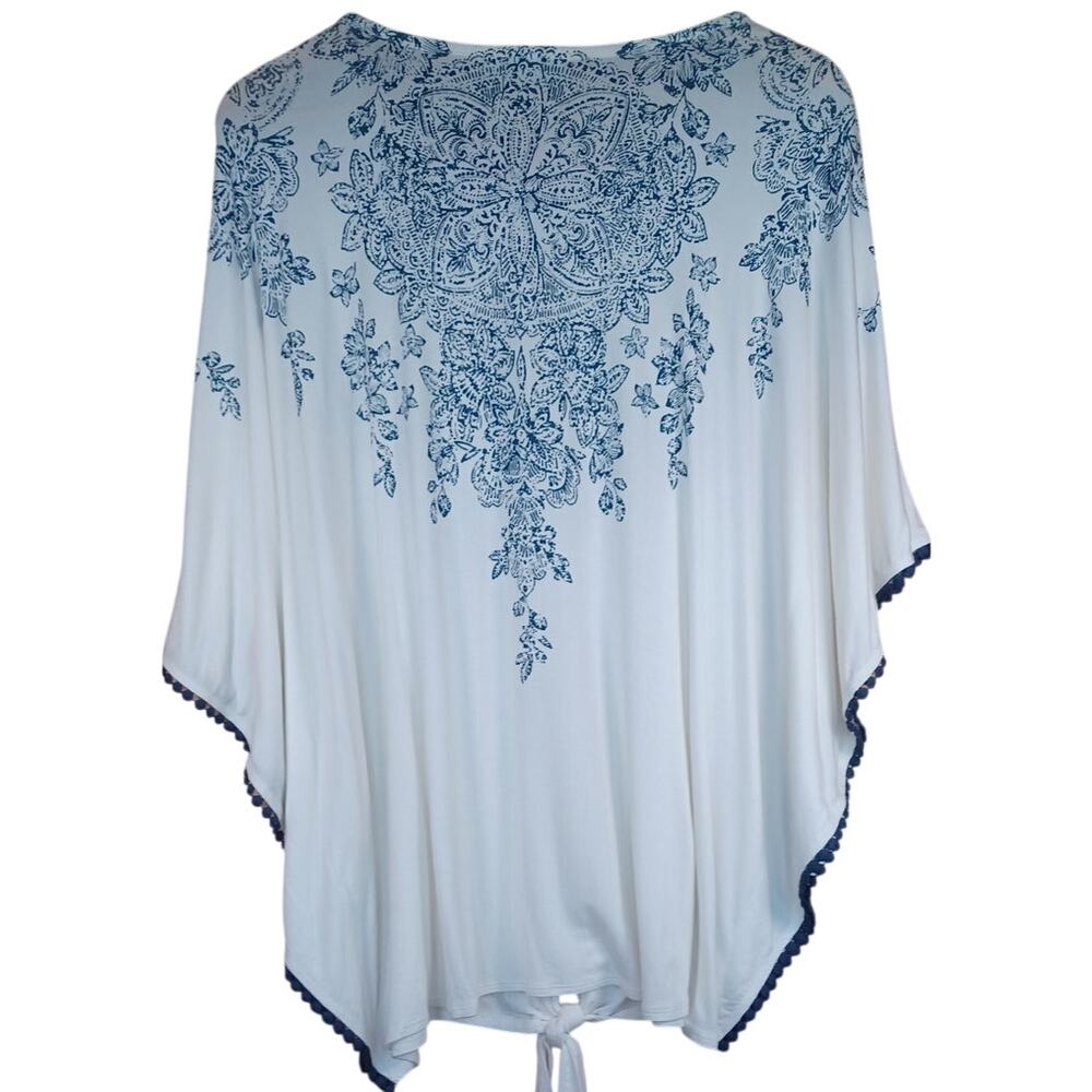 Christopher & Banks White Blue Embellished Boho Poncho Tie Front Top XL - Picture 10 of 10